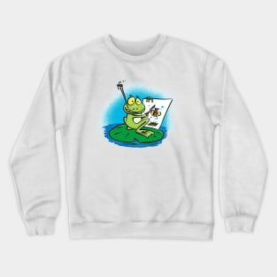 Cute funny green frog cartoon illustration Crewneck Sweatshirt